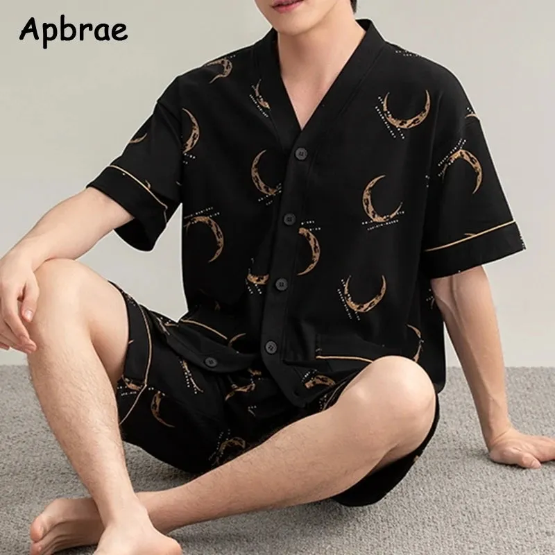 100% Pure Cotton Pajamas for Men Summer Man Pijamas Plus Size L-3XL Short Sleeve Kimono Sleepwear Plaid Print Pajama Set