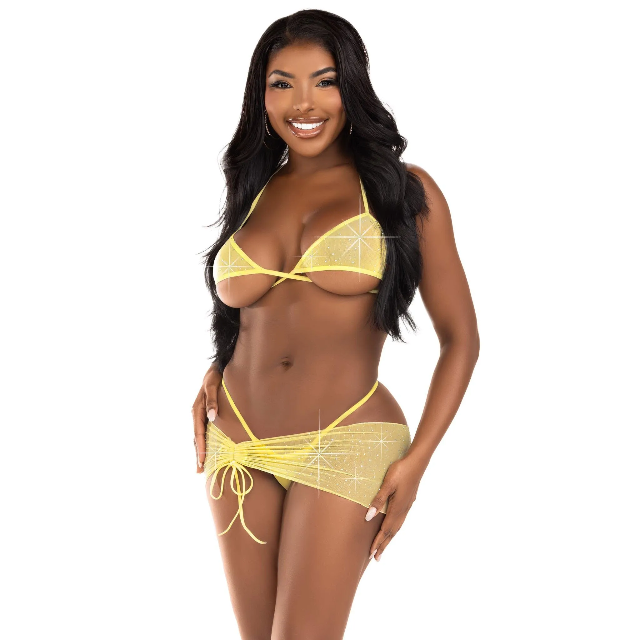 3 Pc Rhinestone Mesh Set - Medium/large - Baby  Yellow