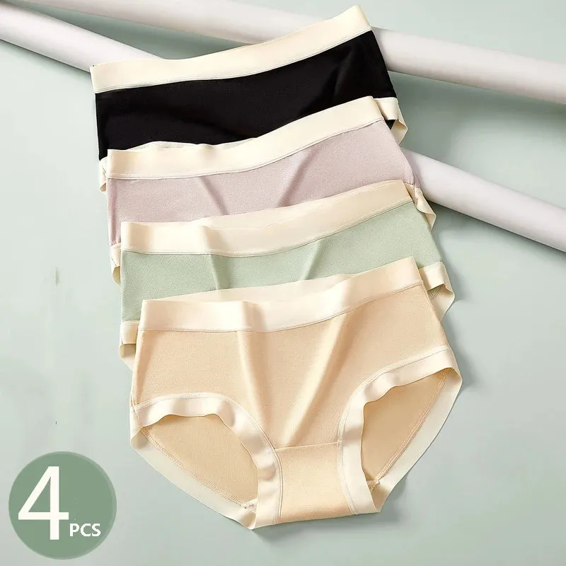 4Pcs Seamless Underwear Women Panties Mid-Rise Soft Underpants Solid Ladies Briefs Cotton Crotch Pantys Sexy Female Lingerie