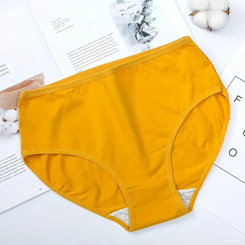 5pcs Simple Solid Briefs, Comfy & Breathable High Waist Stretchy Intimates Panties, Women's Lingerie & Underwear