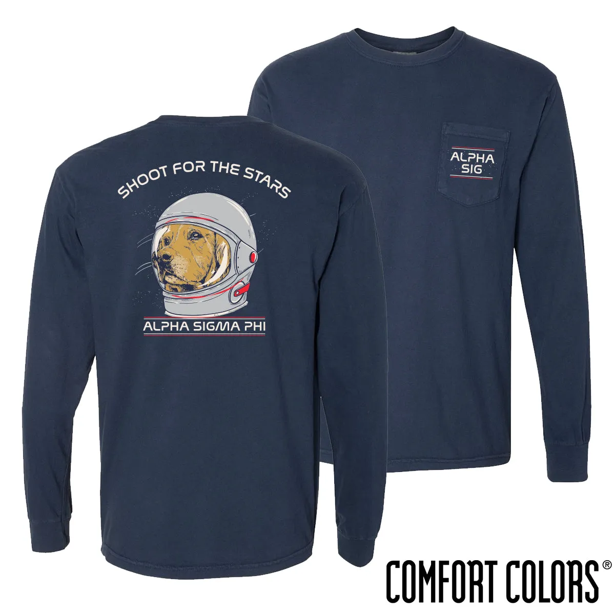 Alpha Sig Comfort Colors Astronaut Retriever Long Sleeve Tee