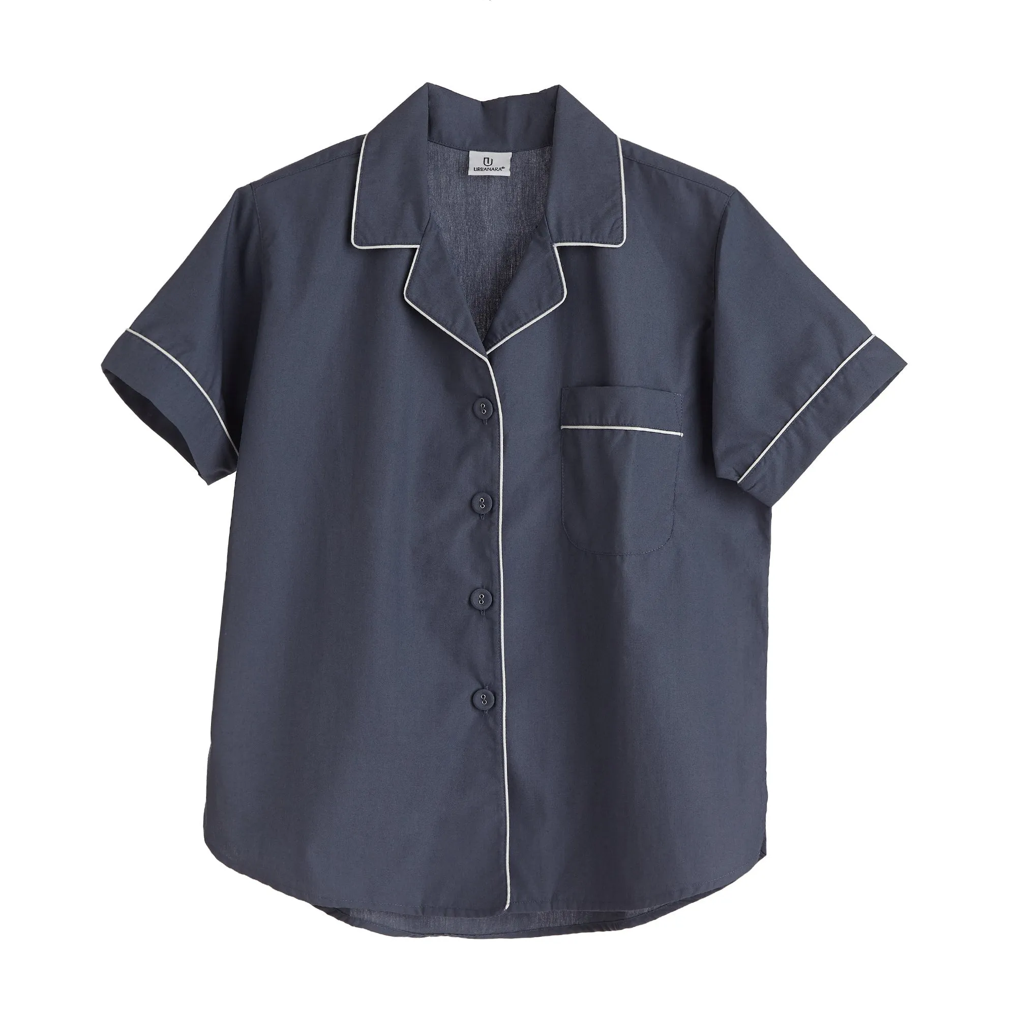 Alva Short Sleeve Pyjama Shirt [Dark grey blue/White]