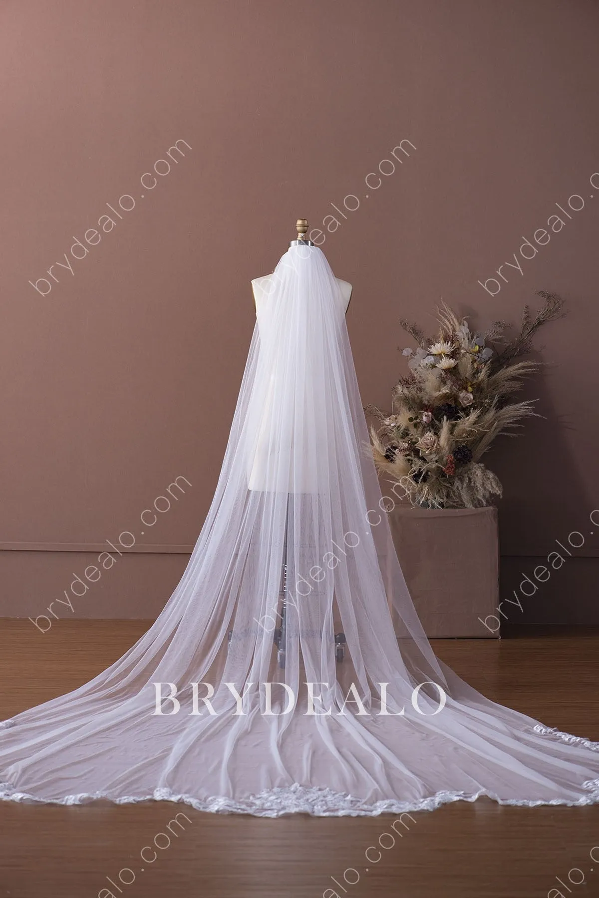 Beautiful Royal Length Lace Tulle Bridal Veil