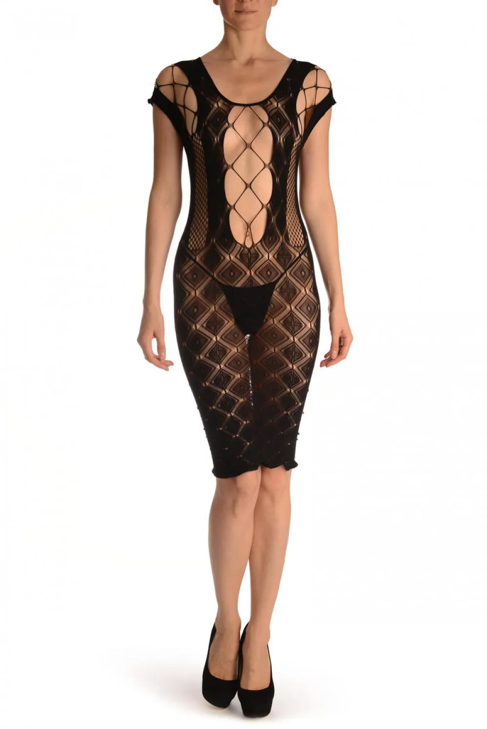 Black Rombs Lace Mini Dress With Wide Straps (Bodystocking)