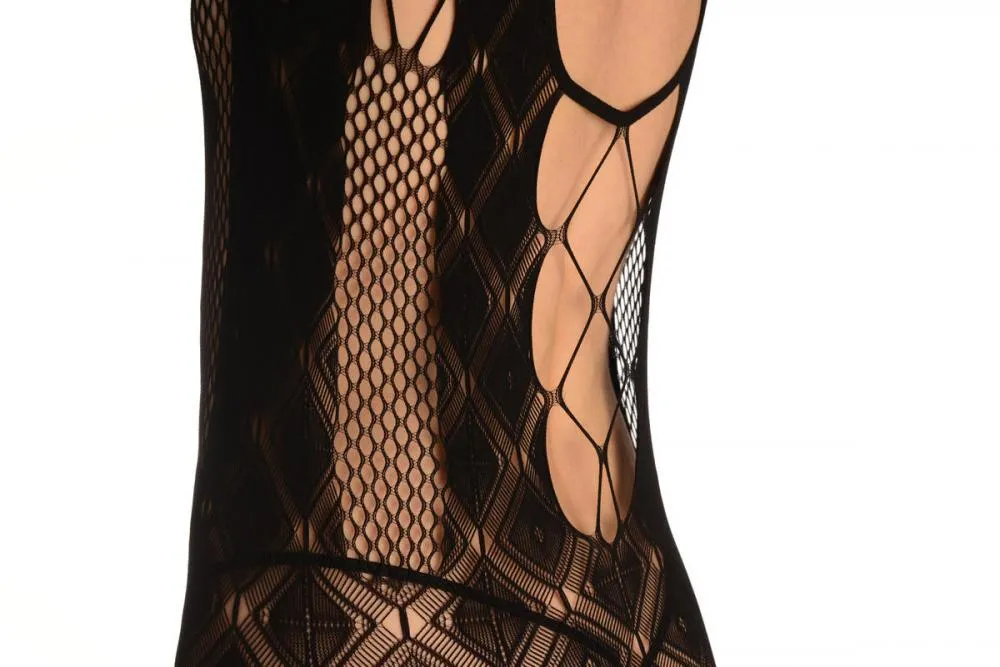 Black Rombs Lace Mini Dress With Wide Straps (Bodystocking)