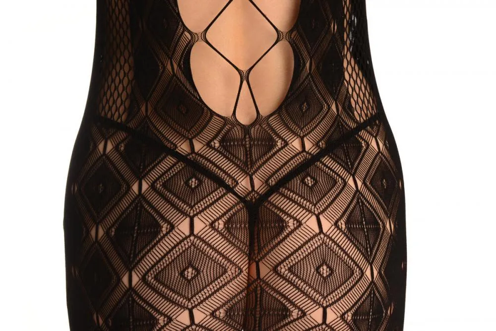 Black Rombs Lace Mini Dress With Wide Straps (Bodystocking)