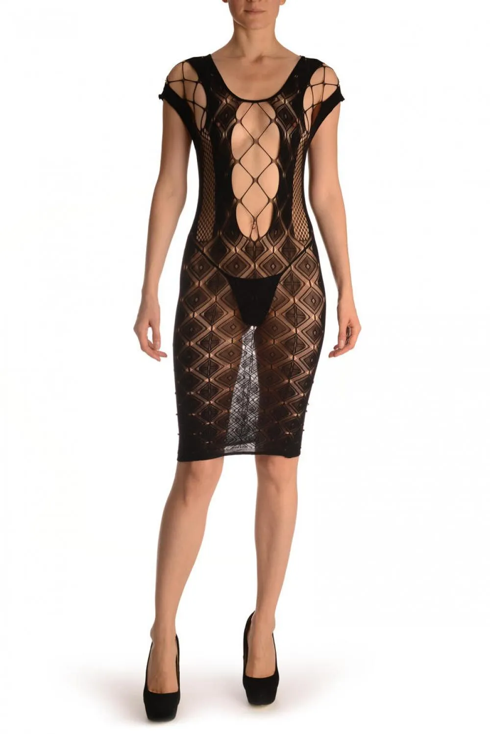 Black Rombs Lace Mini Dress With Wide Straps (Bodystocking)