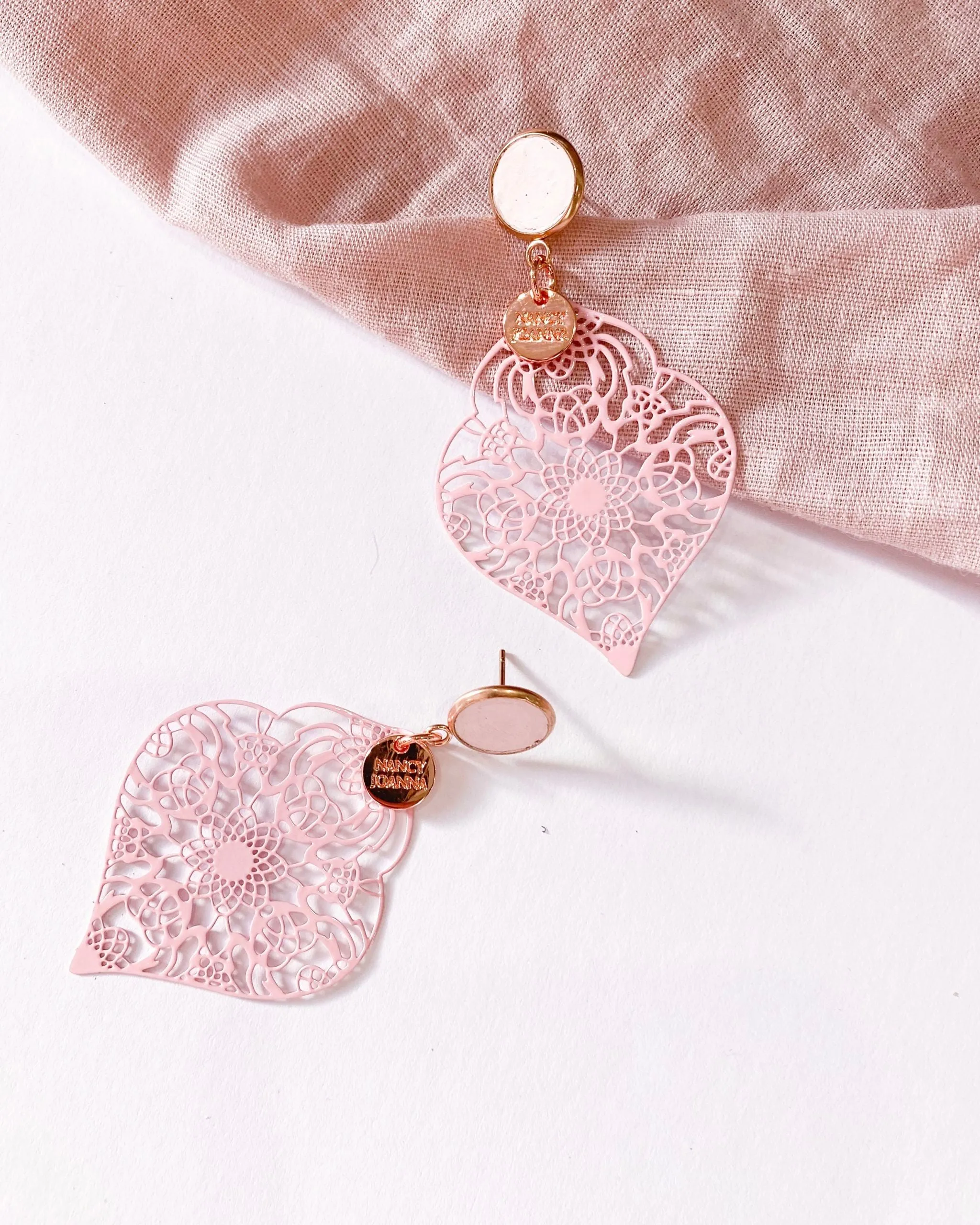 Blush Concrete with Pink Lace Earrings