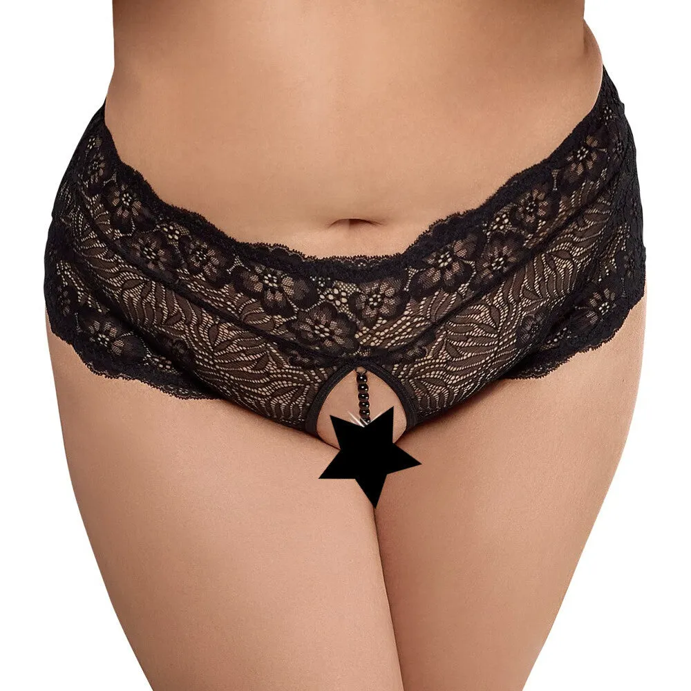 Cottelli Curves Panties With Pearl Chain Black