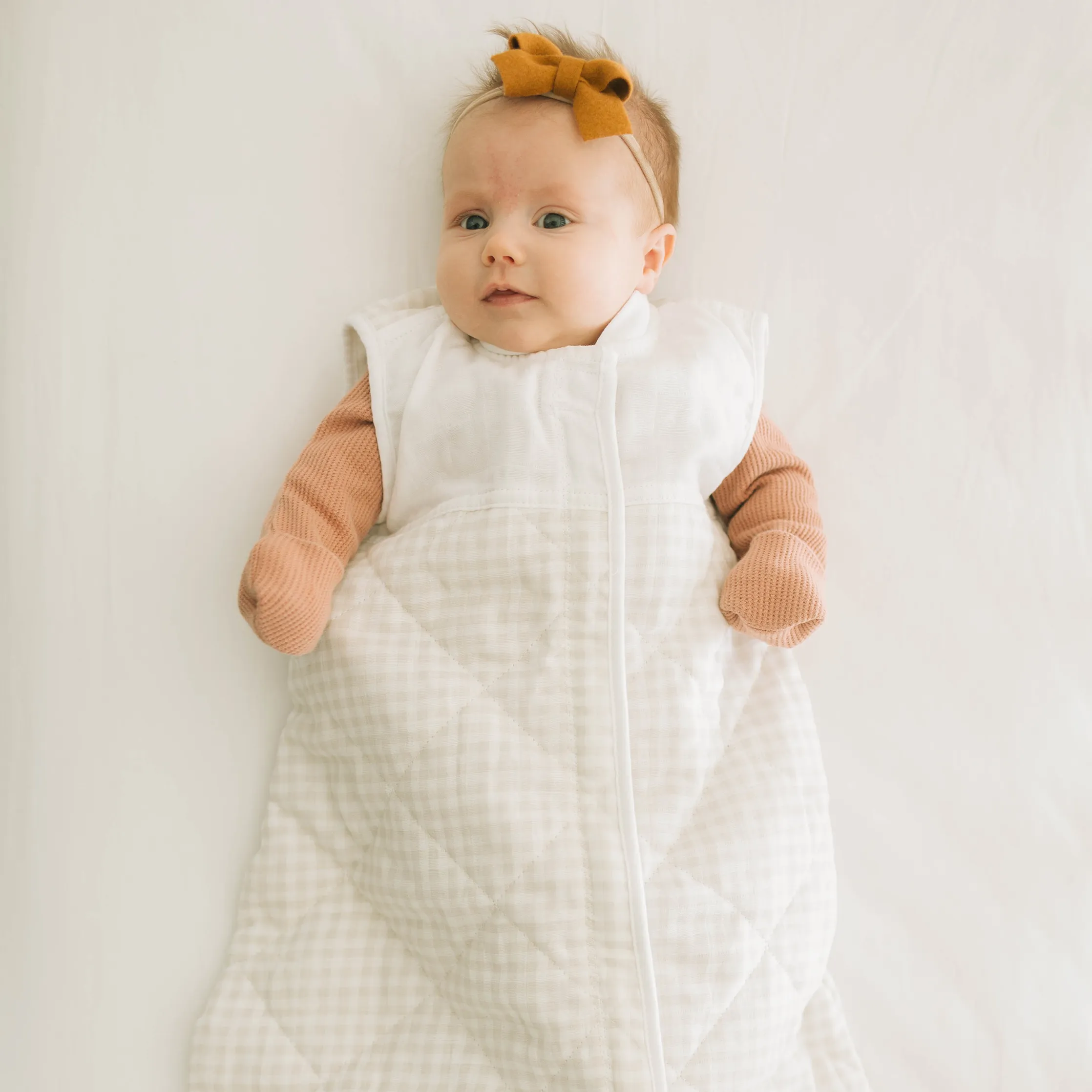 Cotton Muslin Quilted Sleep Bag - Tan Gingham