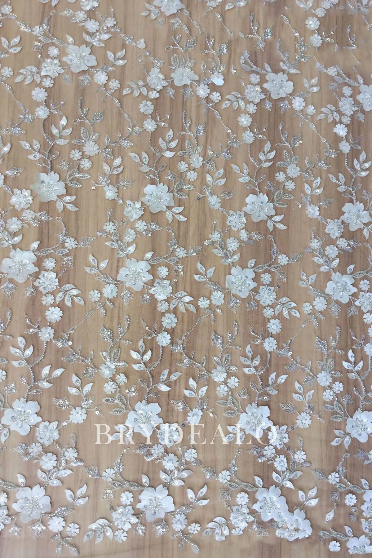 Designer Beaded Blooming Flower Lace Fabric