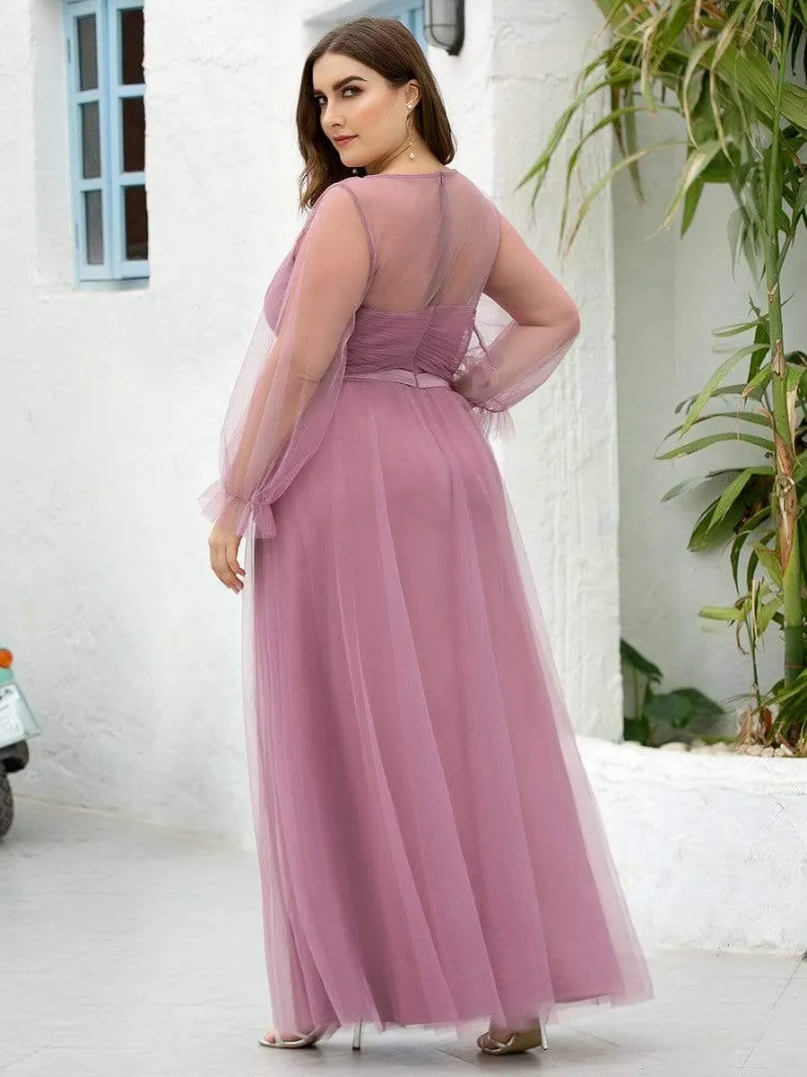 Elegant Half Sleeve Plus Size Floor Length Bridesmaid Dress