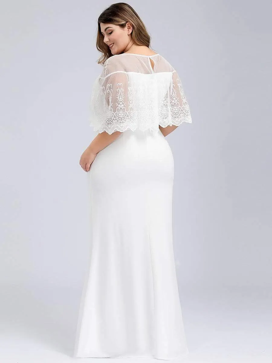 Ever-Pretty Plus Sweetheart Illusion Neckline Plus Size Wedding Dress With Ruffle Sleeves