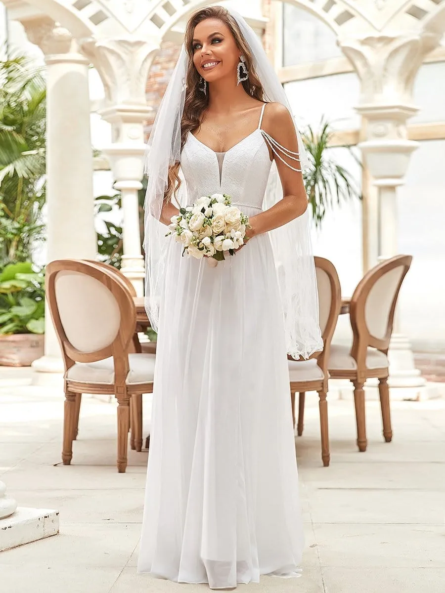 Floral Off-Shoulder Spaghetti Strap A-Line Wedding Dress