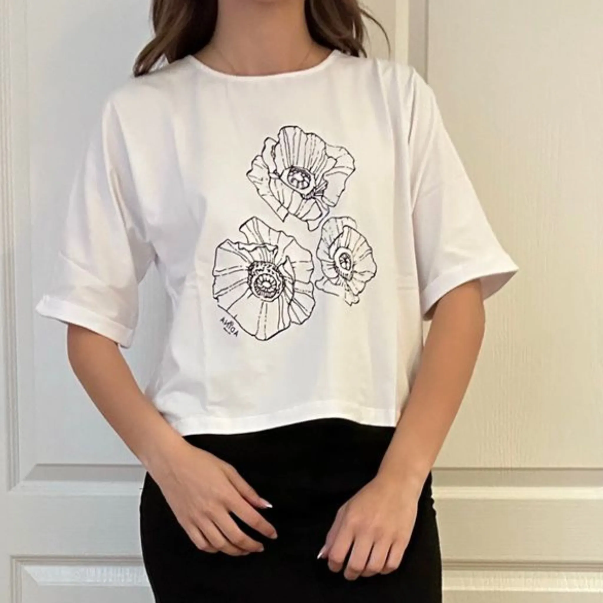 Half Sleeve Flower Tee by Adina LV