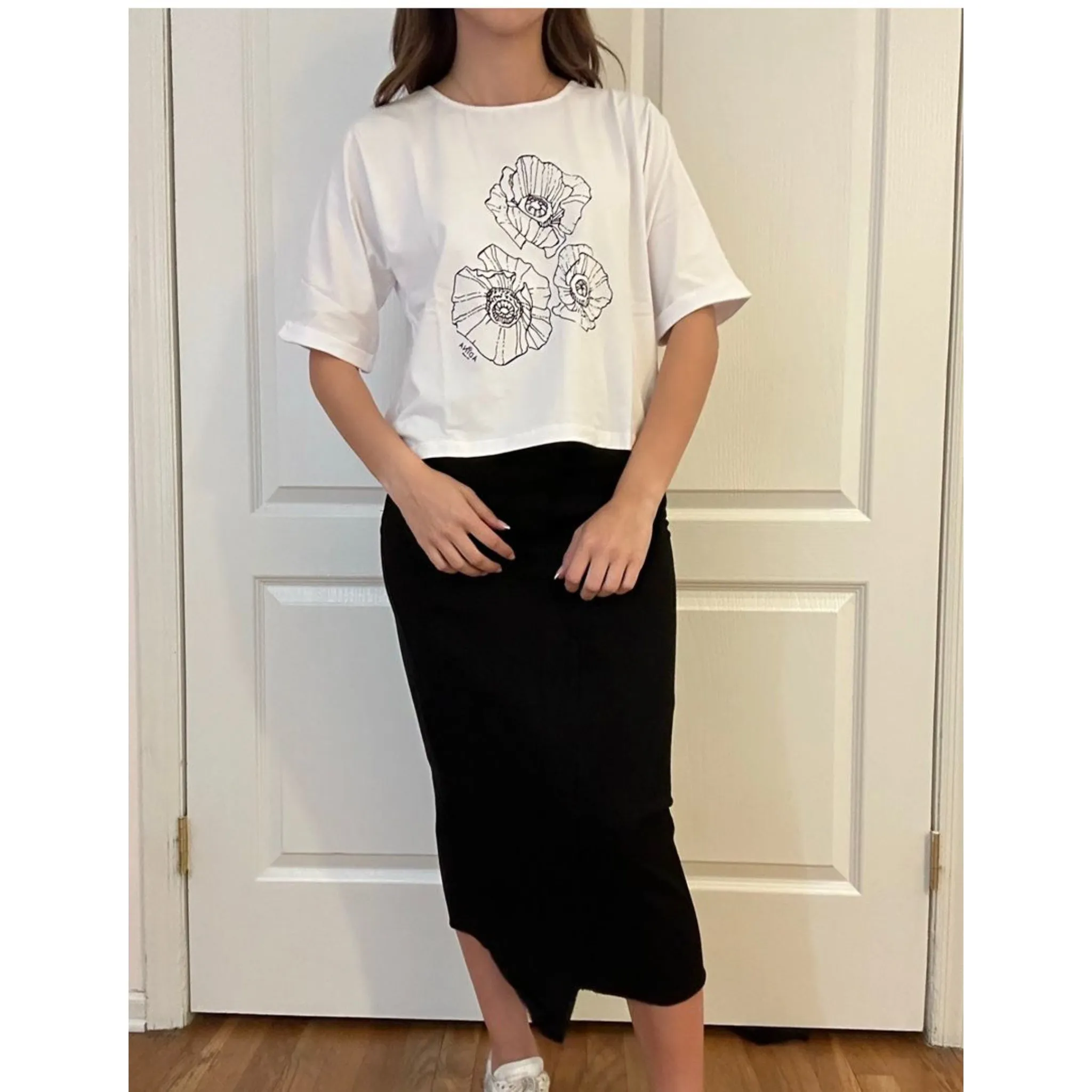 Half Sleeve Flower Tee by Adina LV