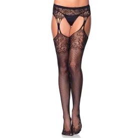 Iris Fishnet With Garter - One Size - Black