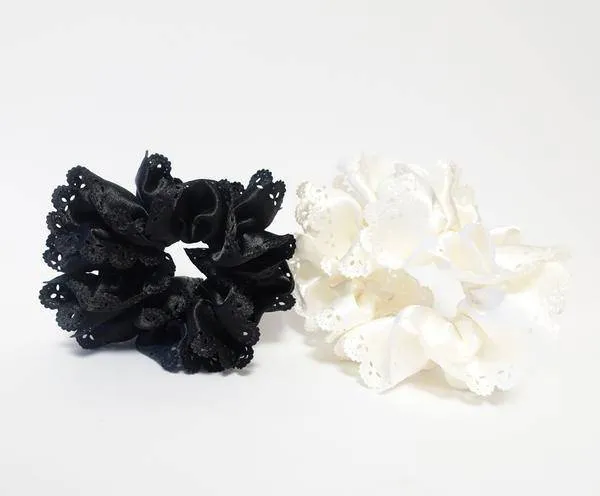 Lace edge scrunchies Glossy Satin Women Hair Elastics Scrunchies