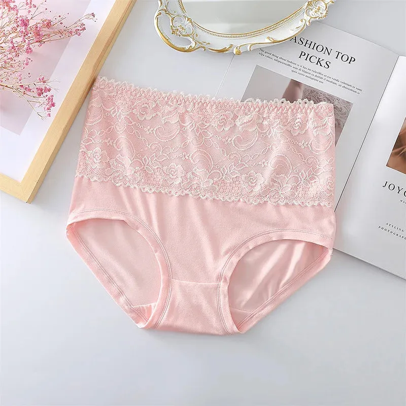 Large Size Women's Cotton Underwear Lace Panties Women's Solid Color Briefs High Waist Sexy Female Underpants Seamless Panties