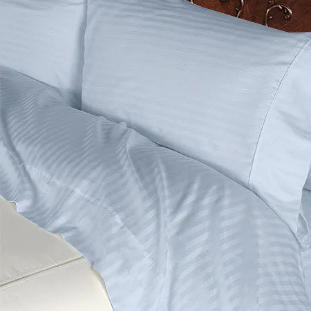 Luxury 600 Thread Count 100% Egyptian Cotton Queen Sheet Set Striped In Light Blue