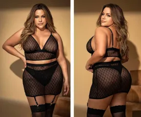 Mapale 8776X Curvy Size Three Piece Lingerie Set Color Black