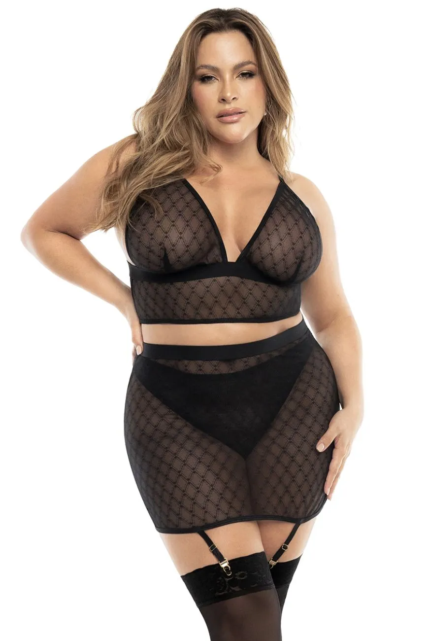 Mapale 8776X Curvy Size Three Piece Lingerie Set Color Black