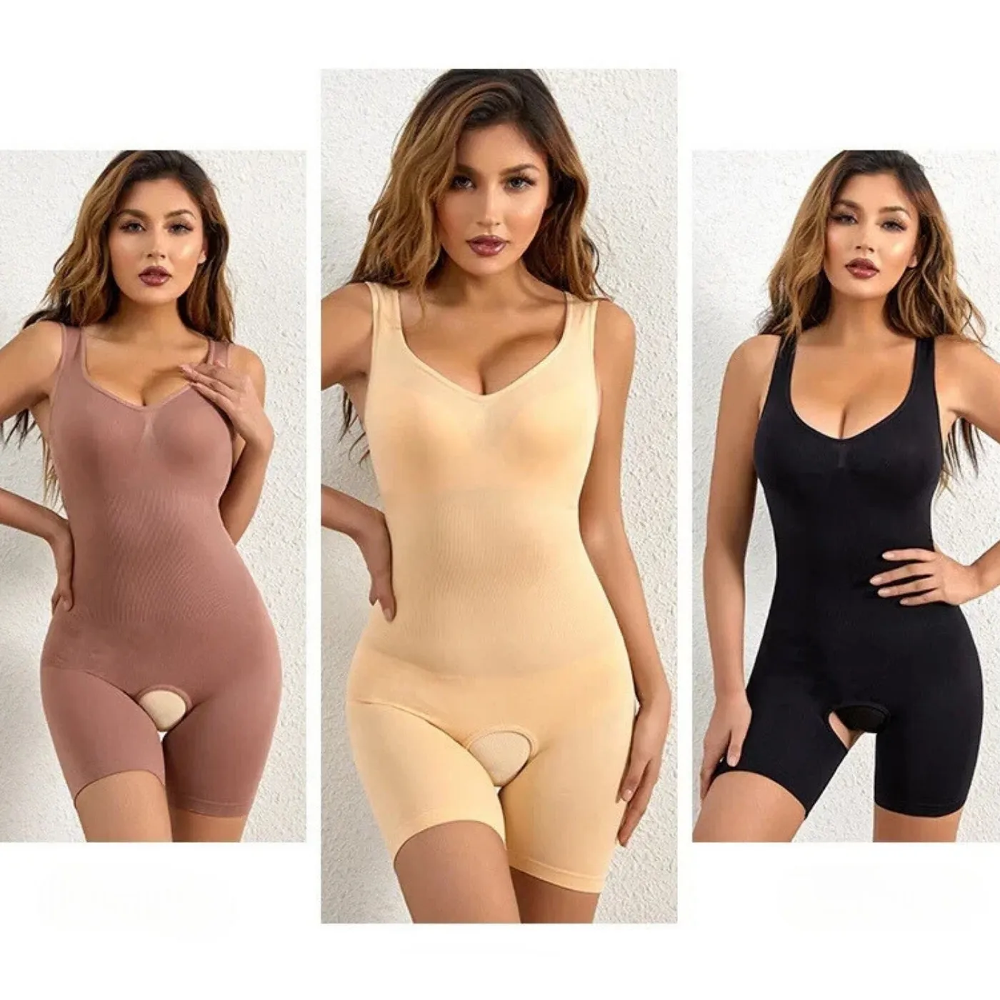 Mid Thigh Bodysuit Open Crotch Shapewear