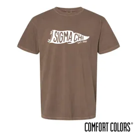 New! Sigma Chi Comfort Colors Brown Pennant Short Sleeve Tee