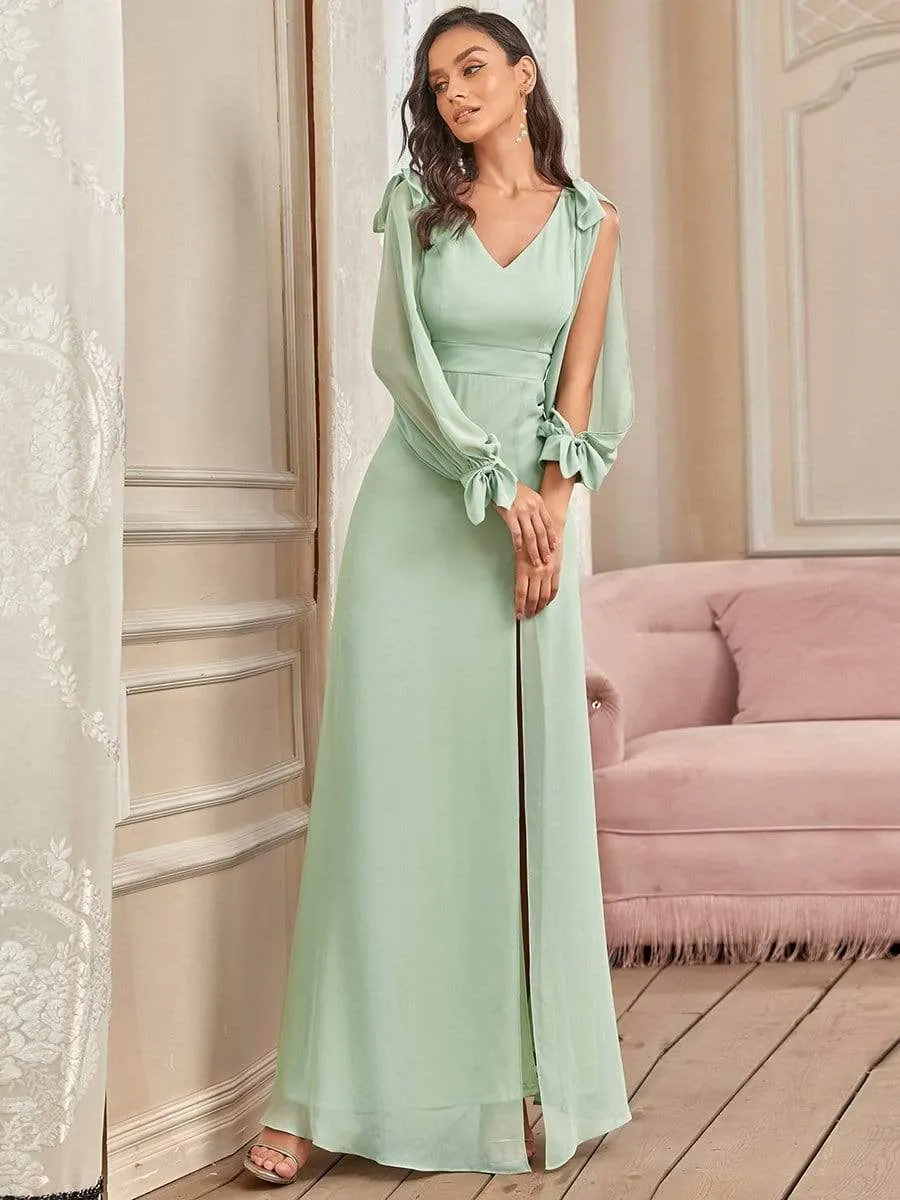 Open Lantern Sleeve A-Line Bridesmaid Dress