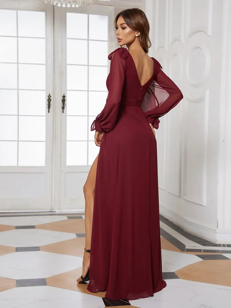 Open Lantern Sleeve A-Line Bridesmaid Dress