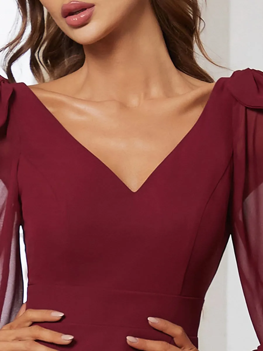 Open Lantern Sleeve A-Line Bridesmaid Dress