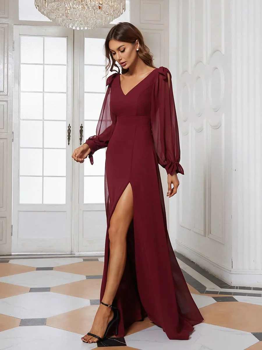 Open Lantern Sleeve A-Line Bridesmaid Dress