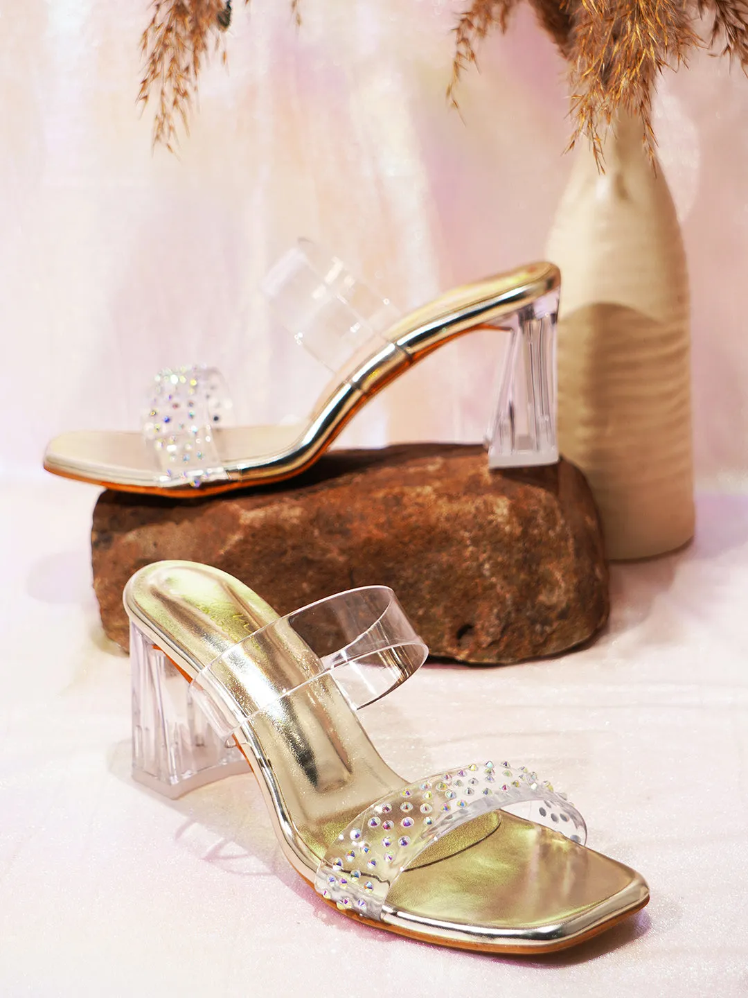 Pearled Strap Women Crystal Heel Glamorous Heel