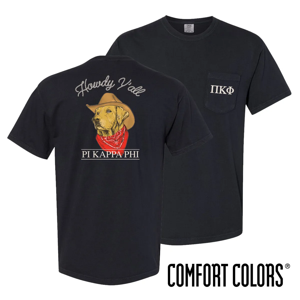 Pi Kapp Comfort Colors Cowboy Retriever Black Short Sleeve Pocket Tee