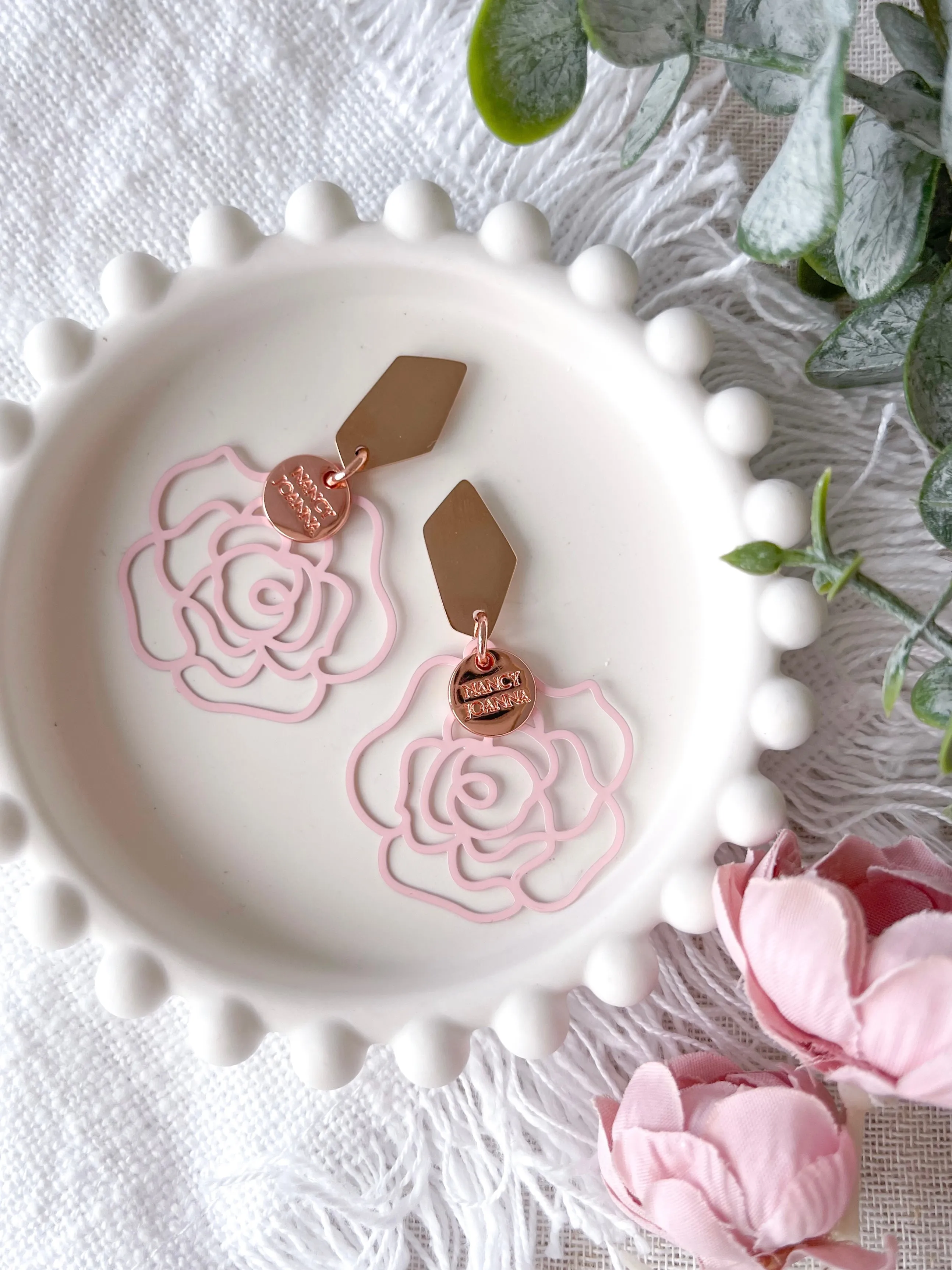 Pretty Rose Pink Lace Earrings