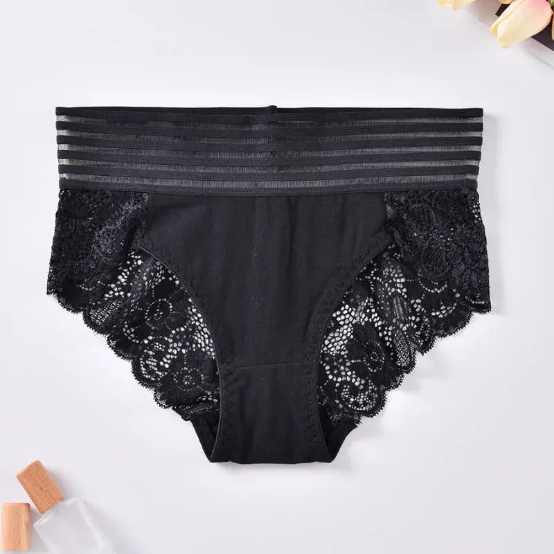 S-4XL Sexy Cool Lace Transparent Women Underwear Mid Waist Embroidered Temptation Panties Breathable Hollow Comfortable Lingerie