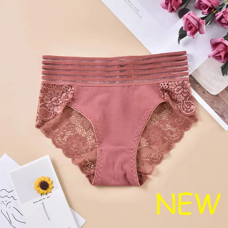 S-4XL Sexy Cool Lace Transparent Women Underwear Mid Waist Embroidered Temptation Panties Breathable Hollow Comfortable Lingerie