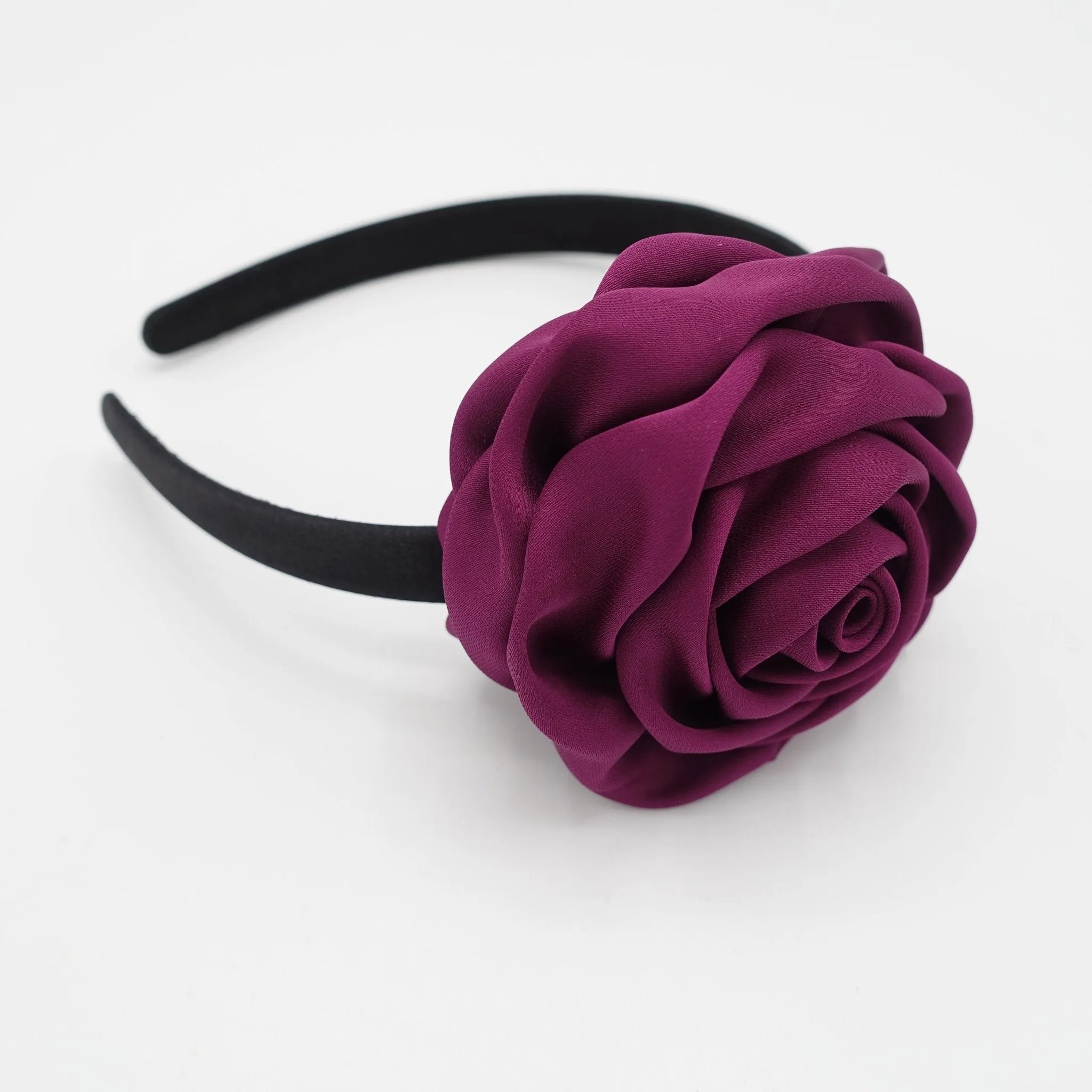 satin rose decorated black satin headband flower hairband simple women hair accessory