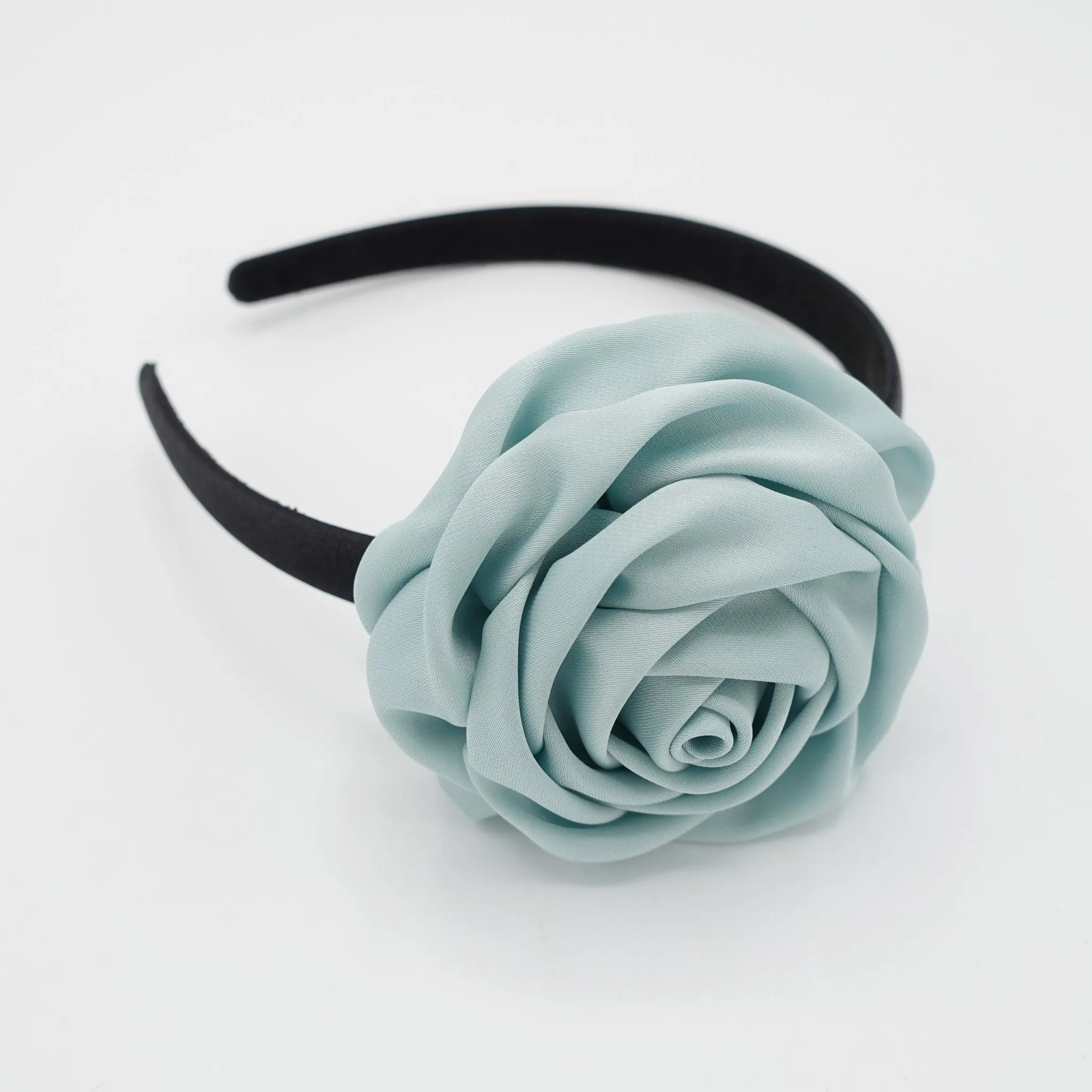 satin rose decorated black satin headband flower hairband simple women hair accessory