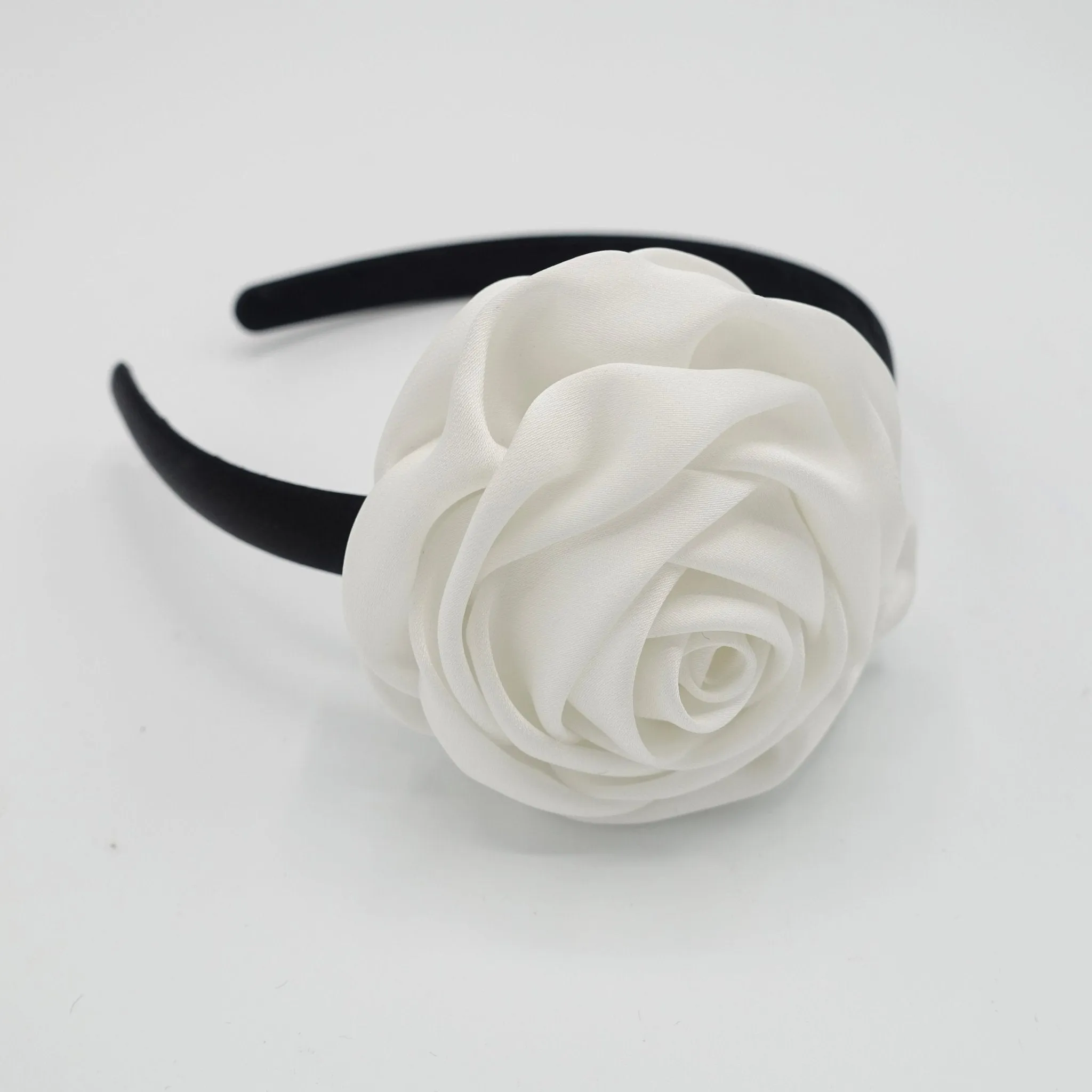 satin rose decorated black satin headband flower hairband simple women hair accessory