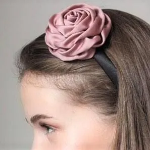 satin rose decorated black satin headband flower hairband simple women hair accessory