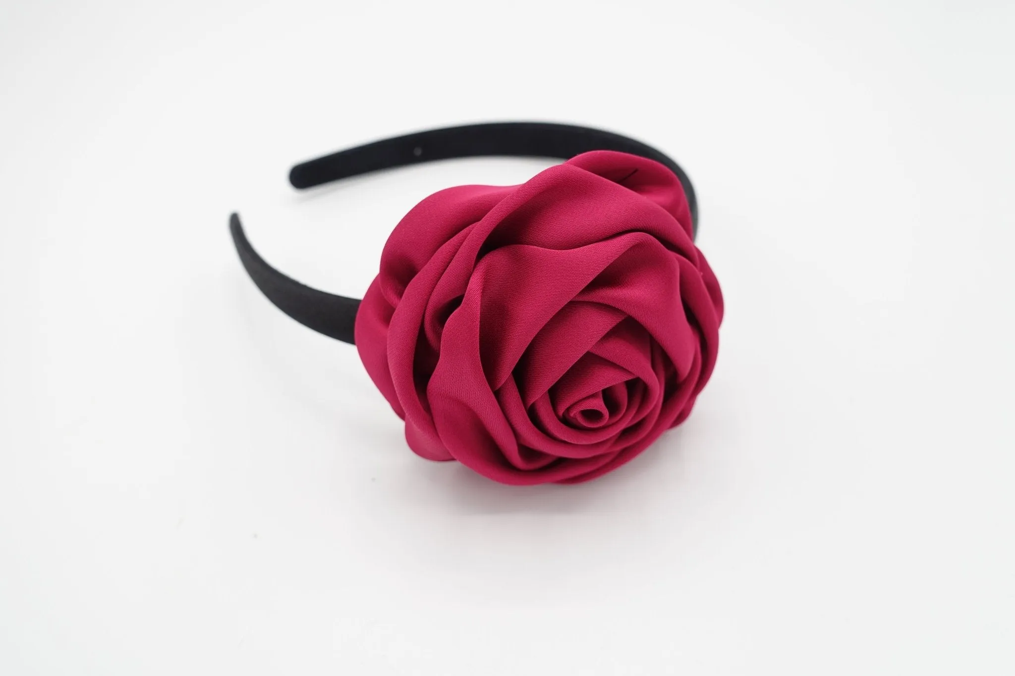 satin rose decorated black satin headband flower hairband simple women hair accessory