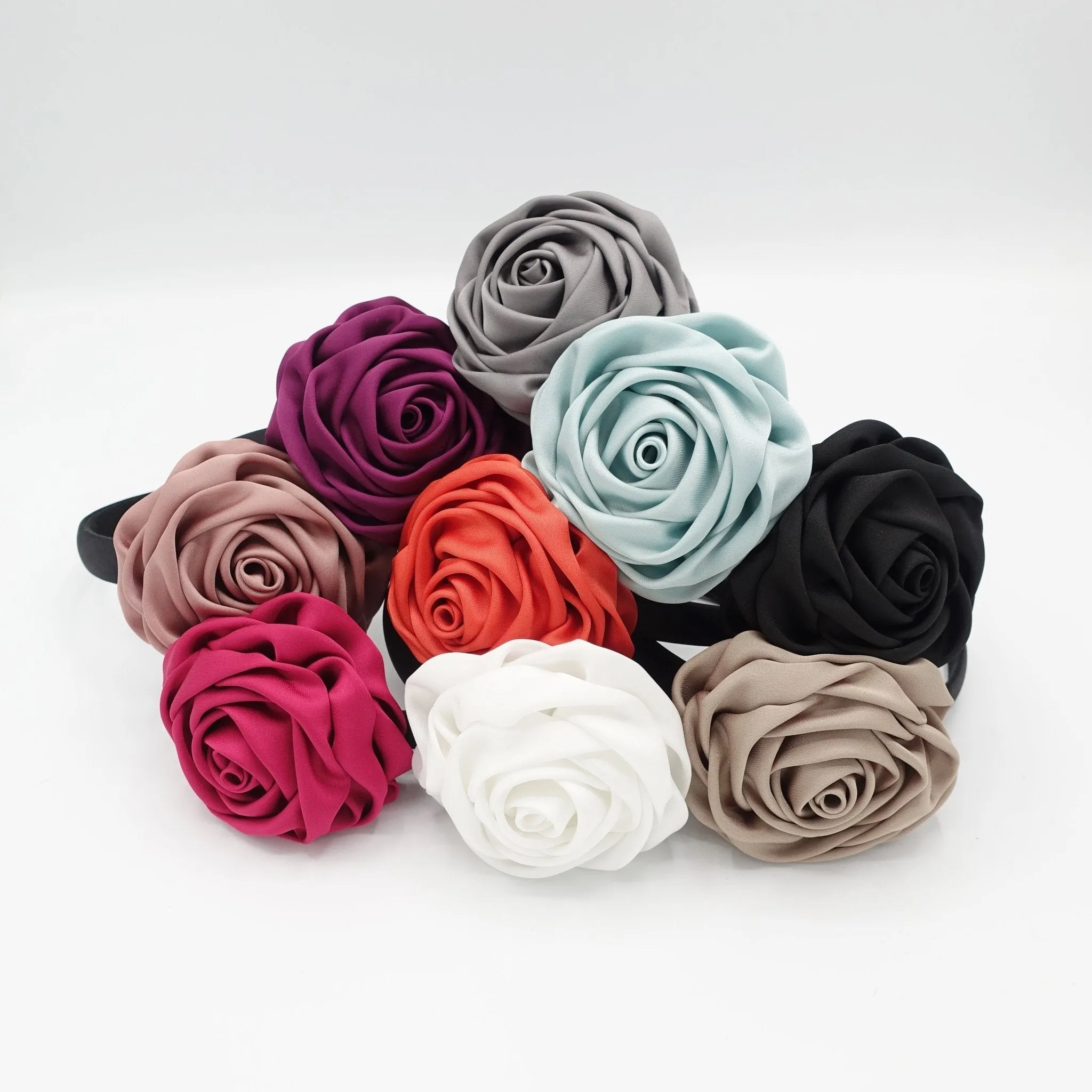 satin rose decorated black satin headband flower hairband simple women hair accessory