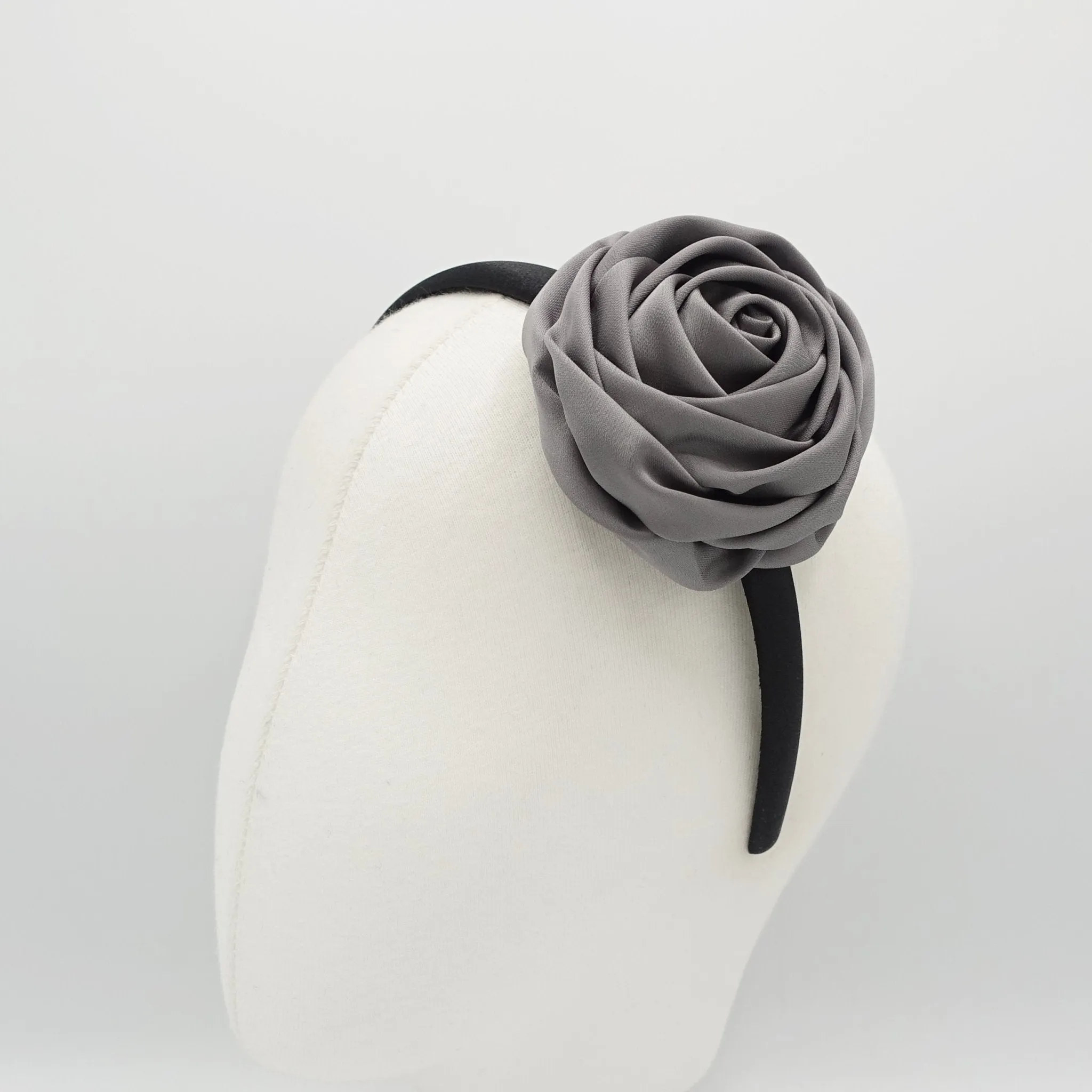 satin rose decorated black satin headband flower hairband simple women hair accessory