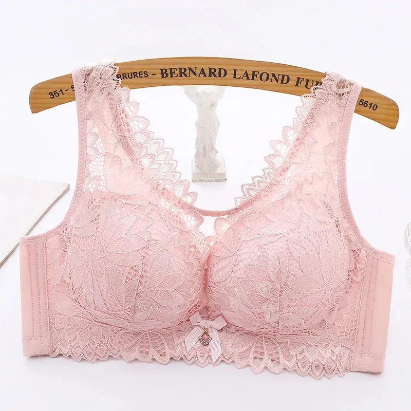 Sexy Push Up Bra Woman See Through Backless Bra Bralette Top Floral Bralette Lace Thin Large Size No Steel Ring Underwear