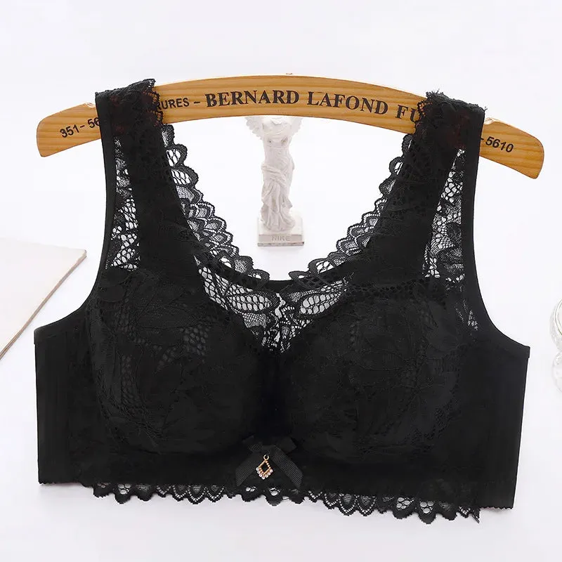 Sexy Push Up Bra Woman See Through Backless Bra Bralette Top Floral Bralette Lace Thin Large Size No Steel Ring Underwear