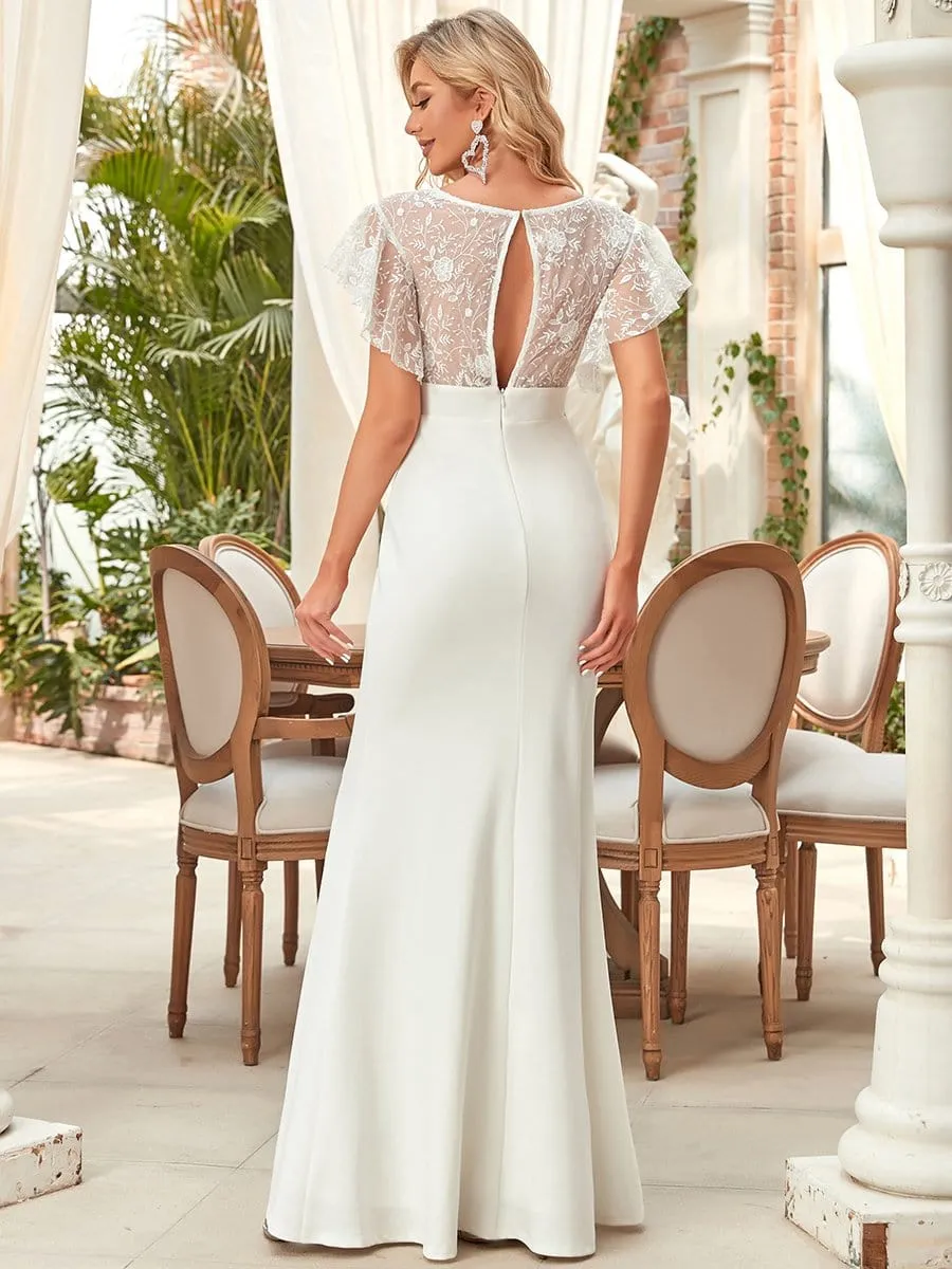 Short Sleeve Lace Fishtail Wedding Dress