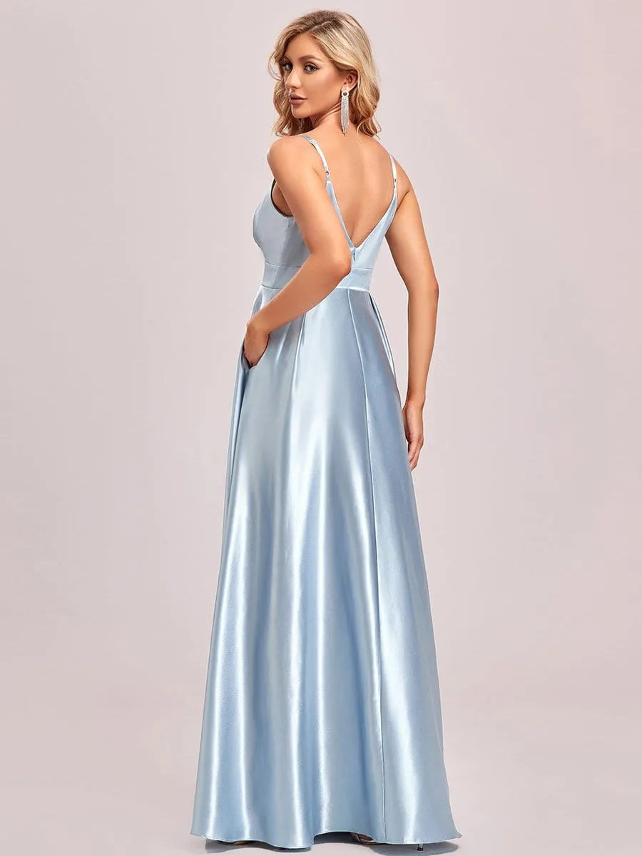 Spaghetti Strap Front Pocket A-Line Bridesmaid Dress