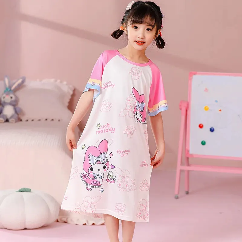 Summer New Girl's Cartoon Dress Jade Guigou Kuromi Printed Dress Cute Home Clothing Cute Breathable Cotton Children's Clothing