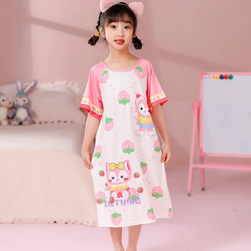 Summer New Girl's Cartoon Dress Jade Guigou Kuromi Printed Dress Cute Home Clothing Cute Breathable Cotton Children's Clothing